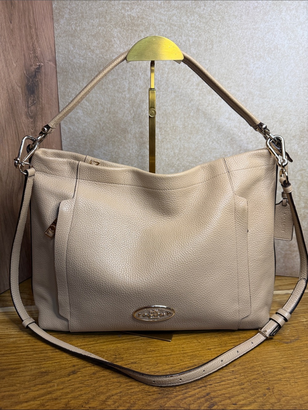 Coach Scout Hobo 34312 Tan Pebbled Leather Crossbody Shoulder Bag